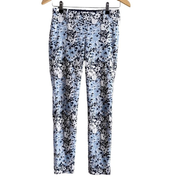 Sfizio Blue Floral Jacquard Crop Slim Pants Made in Italy,‎ Size Small - Picture 1 of 8